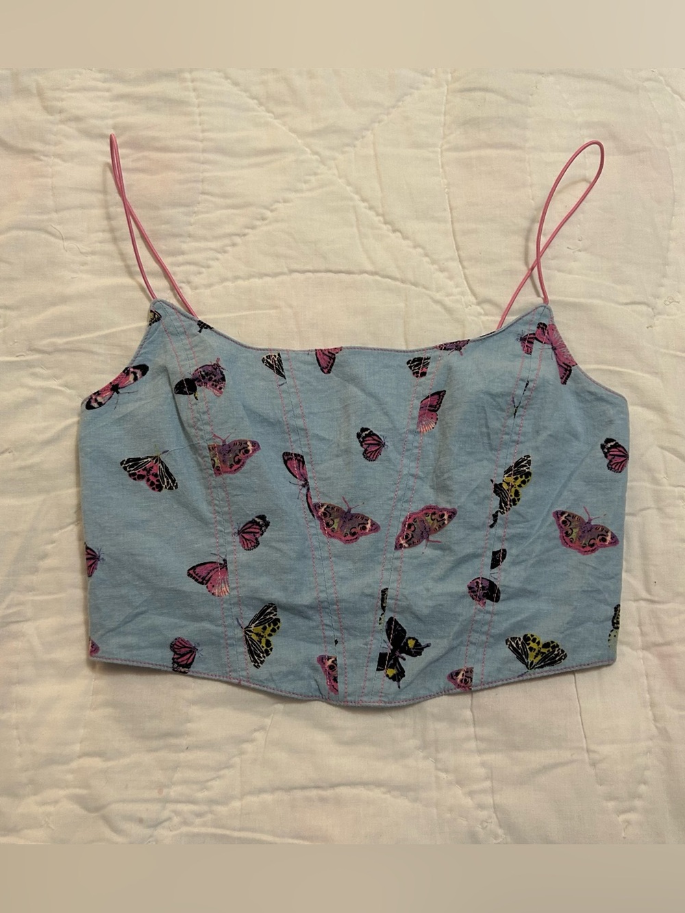 Urban Outfitters Corset Top Butterfly Print Womens S Blue Romantic Fairy Cottage